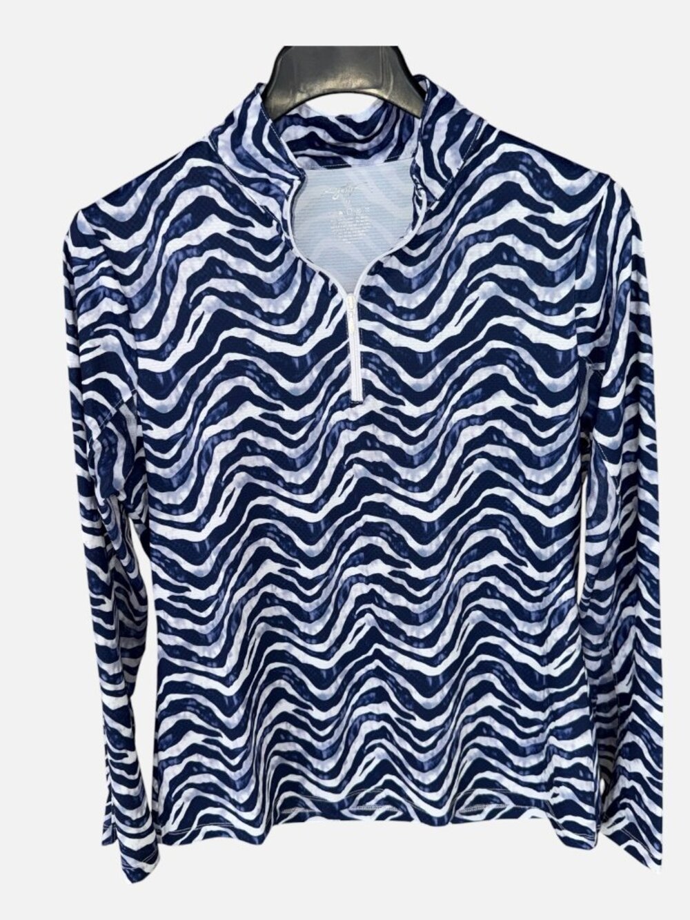 Gottex Women's Long Slv 1/4 Zip Golf Tennis Top Blue Watercolor Zebra XL NWT